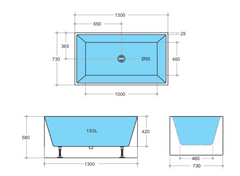 KBT-9 Rectangular Free Standing Bath Tub 1300*700*600mm