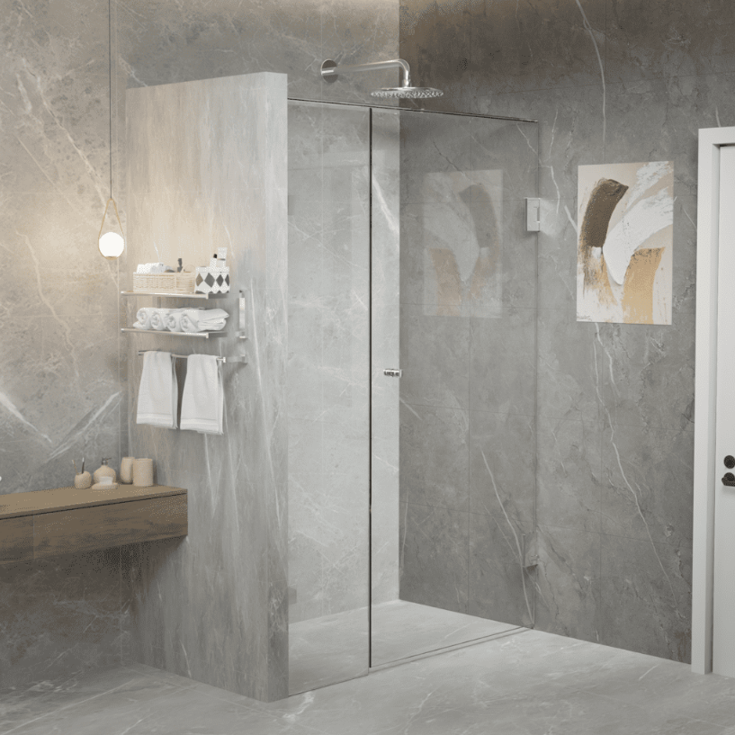 Gem Series (A) Front Only (780mm – 1850mm) Frameless Hinge Door Shower Screen