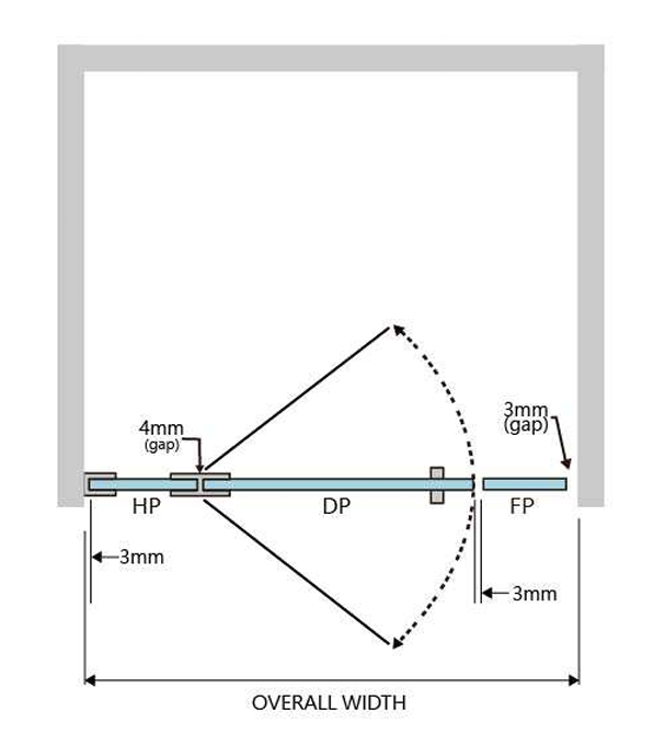 Gem Series (B) Front Only (915mm – 2380mm) Frameless 3 Piece Hinge Door Shower Screen