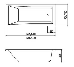 WTM-02820DE – 1400mm Square Insert Bath Tub 1400*750*440mm
