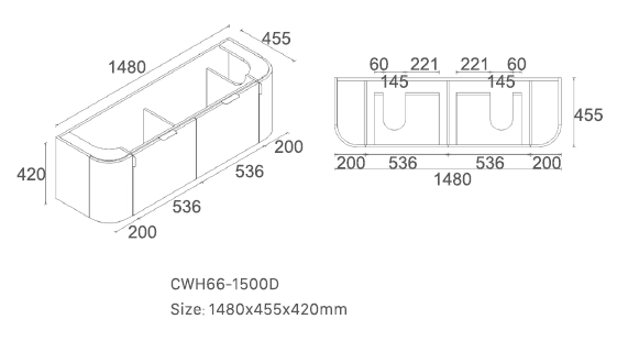 Plateau 1500mm Wall Hung Vanity Double Top