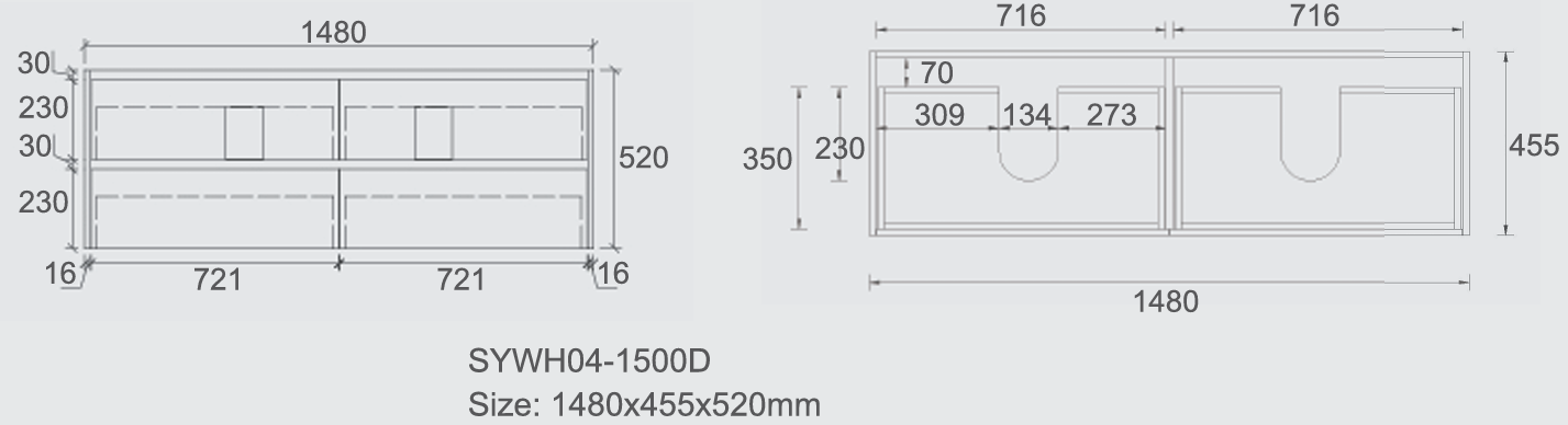Mina Wall Hung Vanity 1500mm Double Bowl