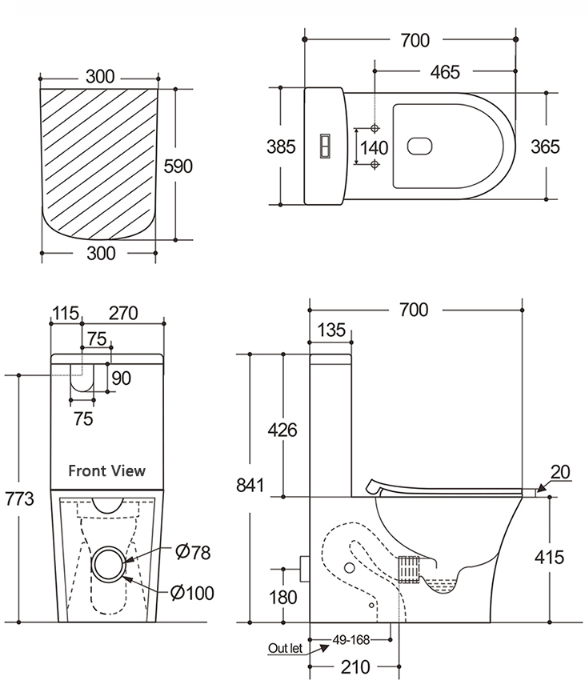 Spoleto Rimless Tornado Dual Flush Toilet Suite