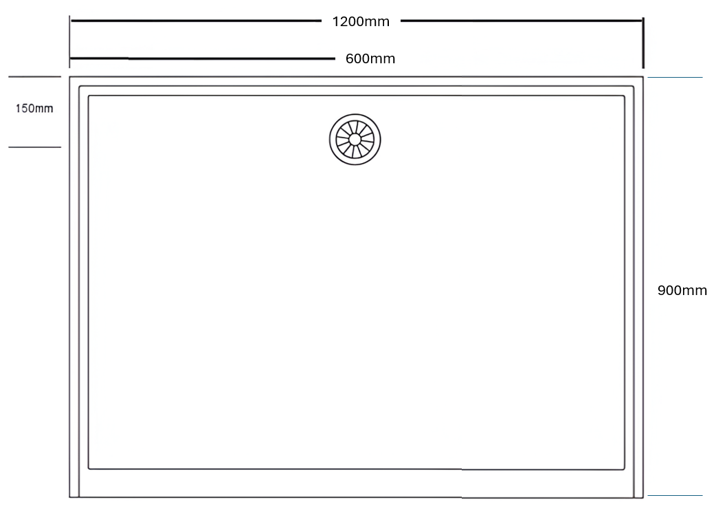 White Polymarble Shower Base with 1200 side Centre Rear Drain 1200*900mm
