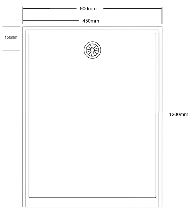White Polymarble Shower Base with 900 side Centre Rear Drain 1200*900mm