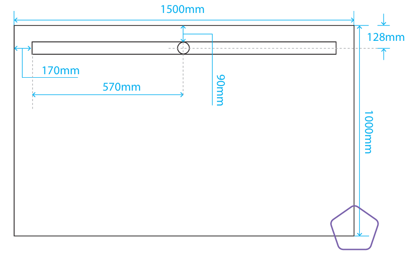 Akril Tile Tray with Long Grate on 1500mm side - 1500*1000mm
