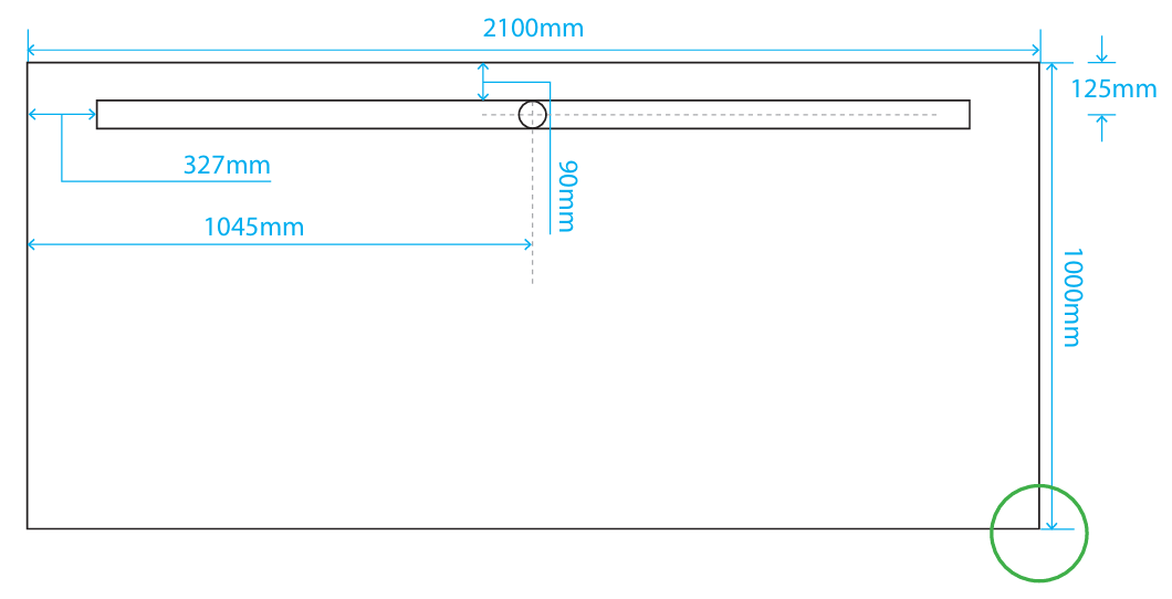Akril Tile Tray with Long Grate on 2100mm side - 2100*1000mm