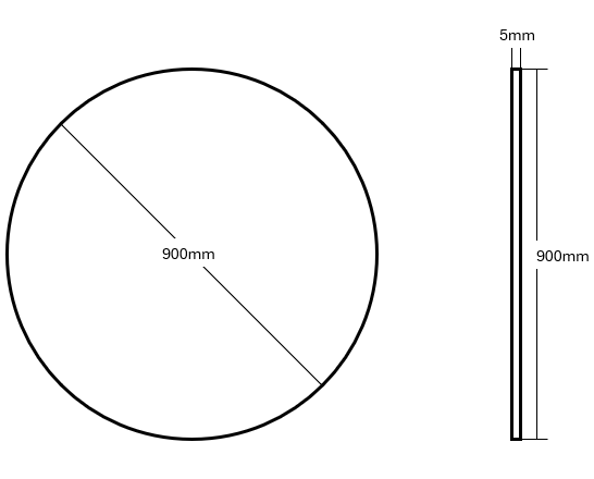 Frameless Polished Edge Round Mirror 600-900mm