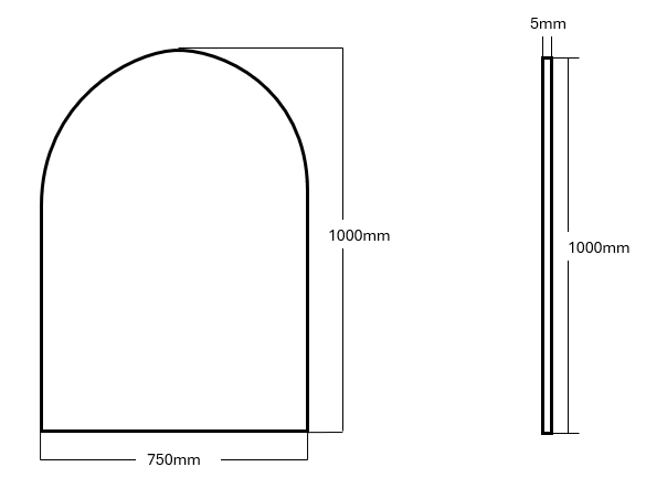 Frameless Polished Edge Arch Mirror 750x1000mm