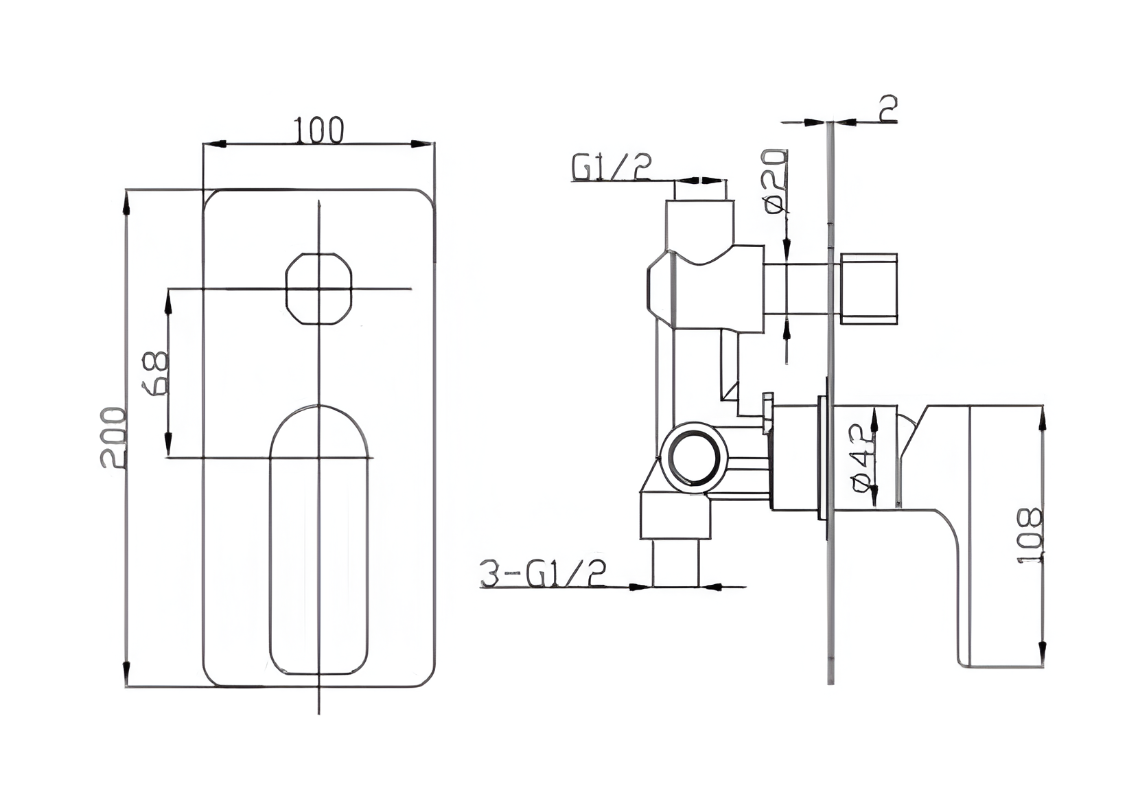 LUXUS Wall Mixer with Diverter