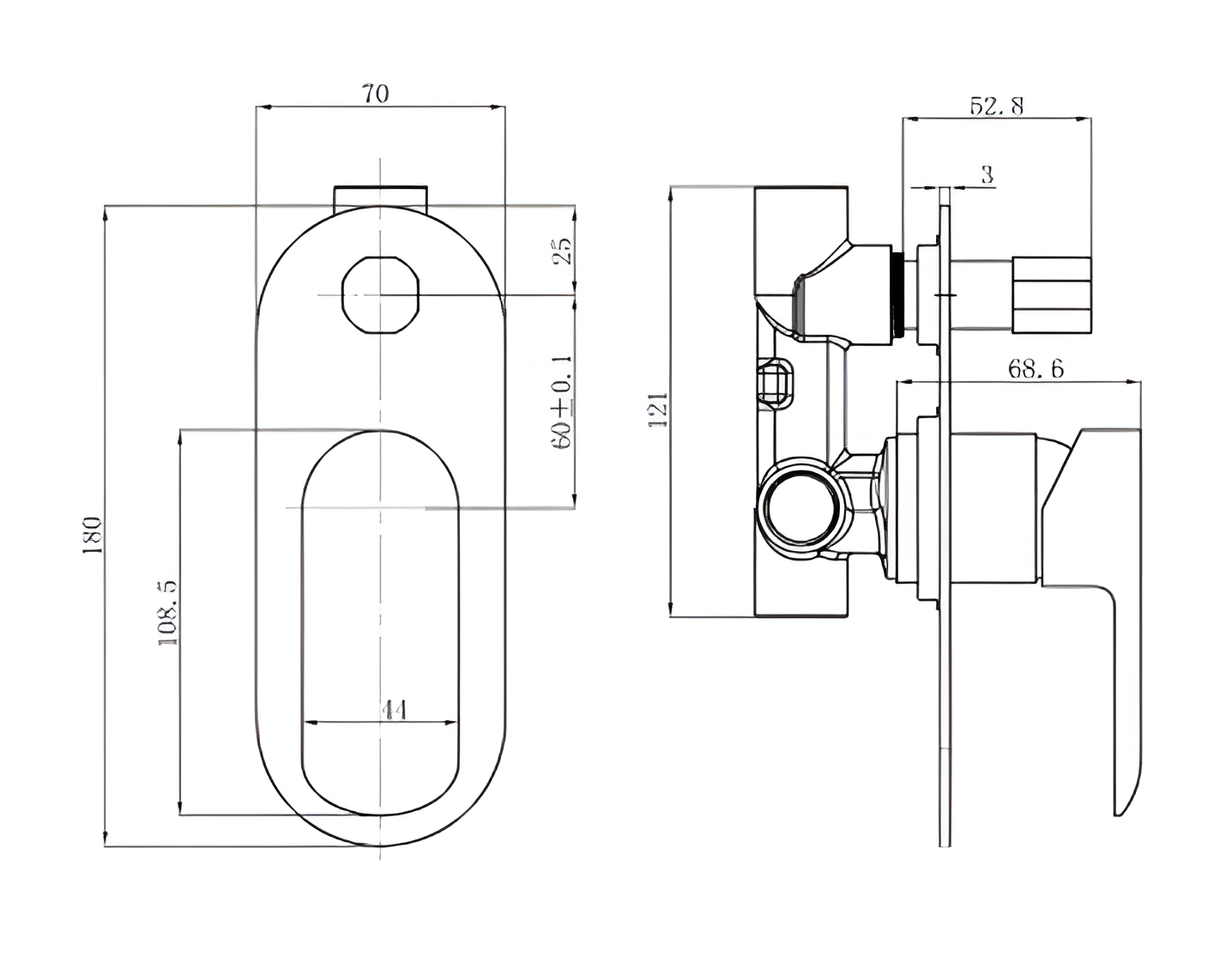 OVAL Wall Mixer with Diverter