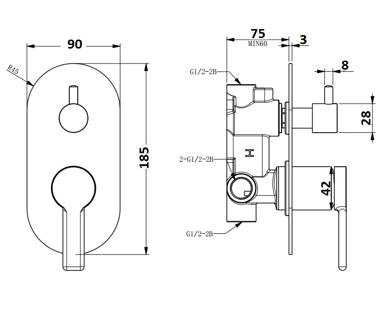 IRIS Wall Mixer with Diverter
