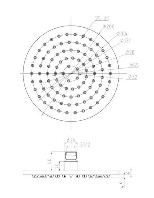 RUND Round Brass  Shower Head 200mm