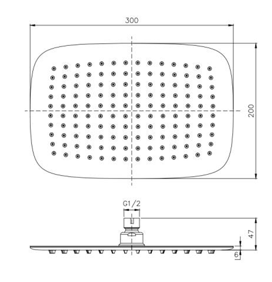KASTEN Rectangular Stainless Steel Shower Head 300mm