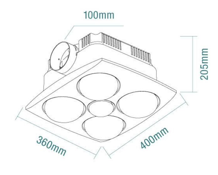 Contour 4 3-in-1 Bathroom Heater with 4 Heat Lamps, Exhaust Fan and LED Light