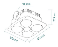 Contour 4 3-in-1 Bathroom Heater with 4 Heat Lamps, Exhaust Fan and LED Light