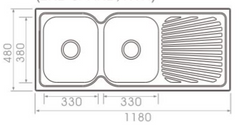FK118S Kitchen/Laundry Sink Double Bowl and Drainer