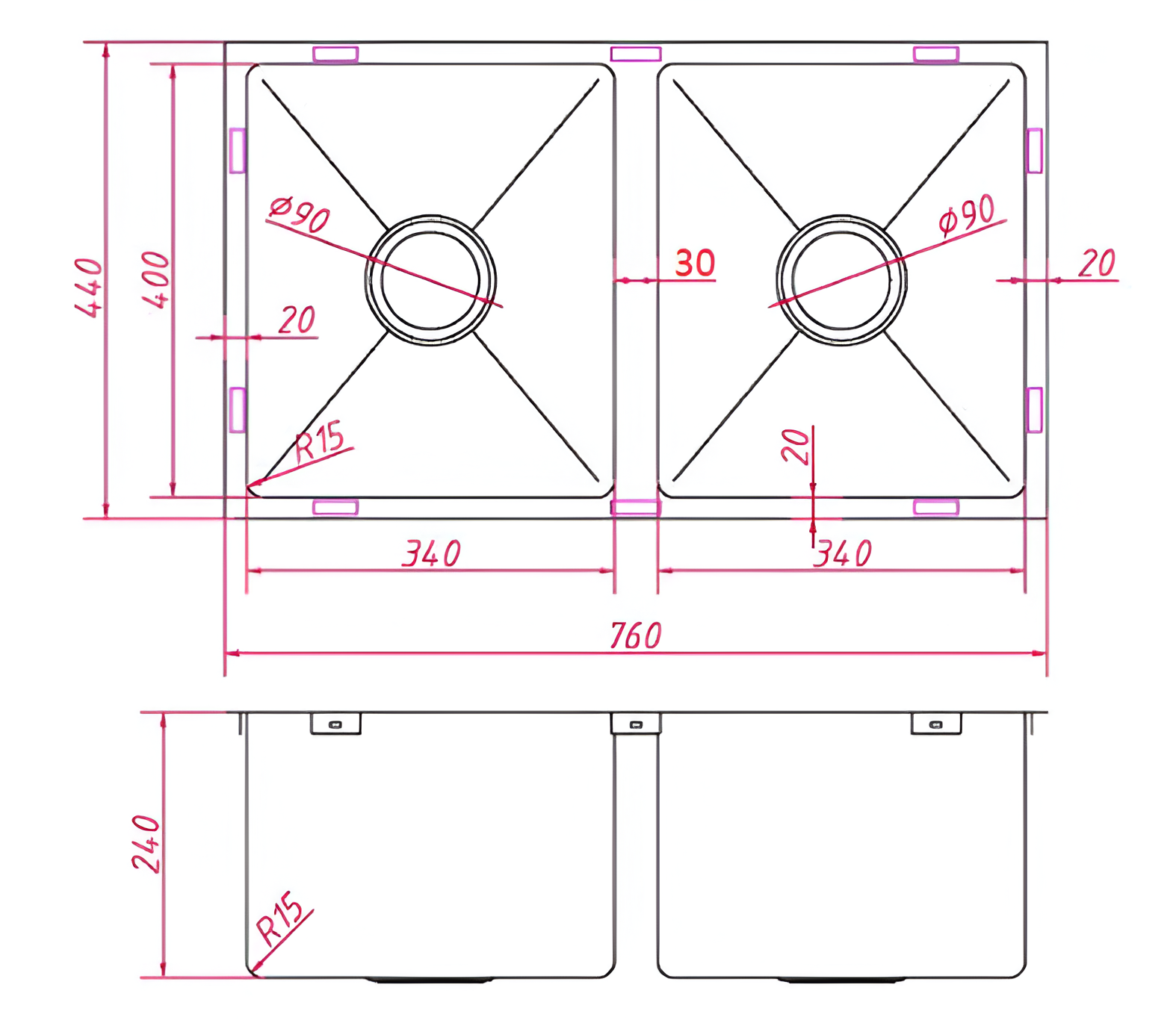 D88R-B Square Double Kitchen/Laundry Sink