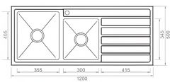 D33R Double 3/4 Bowl Drop In Kitchen /Laundry Sink with Drainer