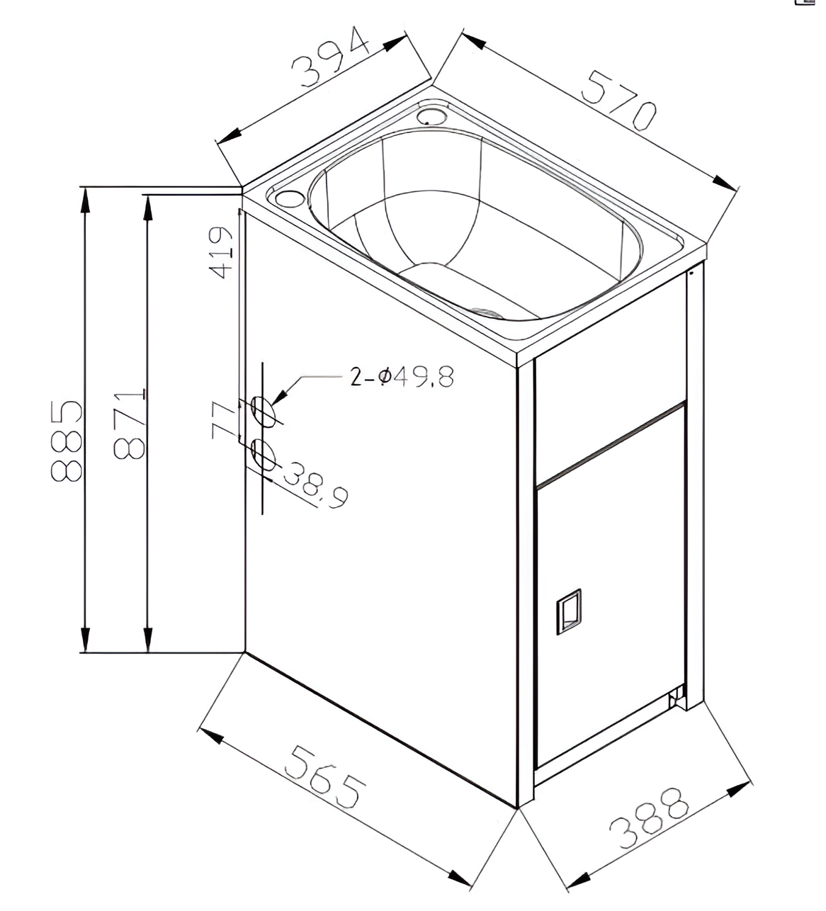 BLT390 Stainless Steel Laundry Sink and Trough Cabinet 390x570x880mm
