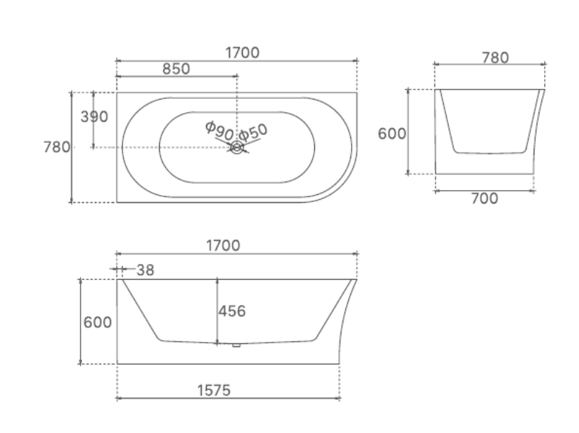 Harper Free Standing Bath Tub 1700*800*580mm