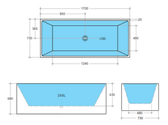 KBT-9 Rectangular Free Standing Bath Tub 1700*800*600mm