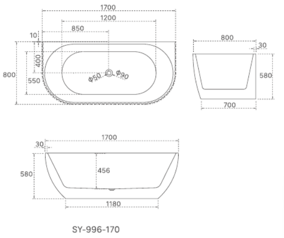 1700mm Lamont Matte White Back to Wall Groove Bath Tub