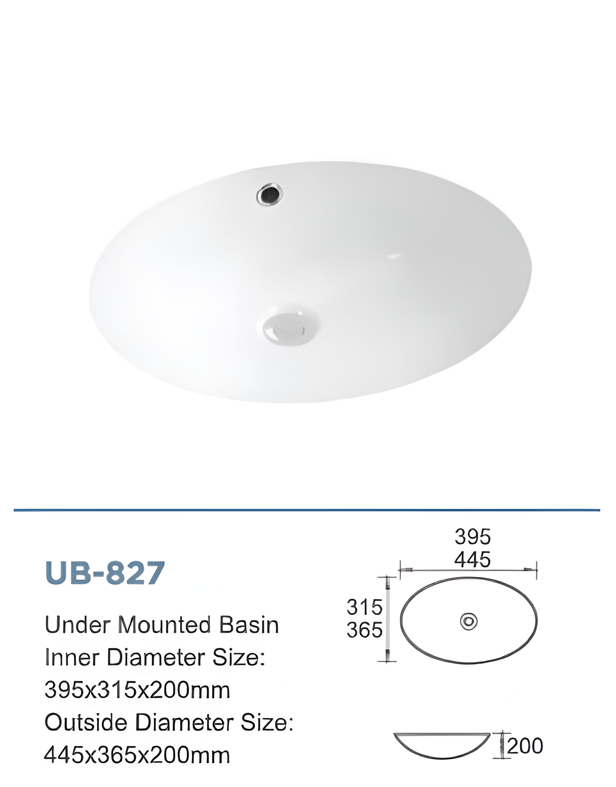 UB827 Oval Undermount Basin 525*335*175mm