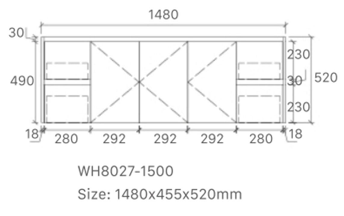 Willow Wall Hung Vanity 1500mm Double Bowl Top