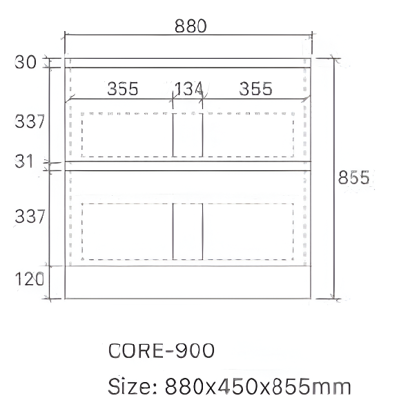 Core Floor Standing 2 Drawer Vanity 900mm