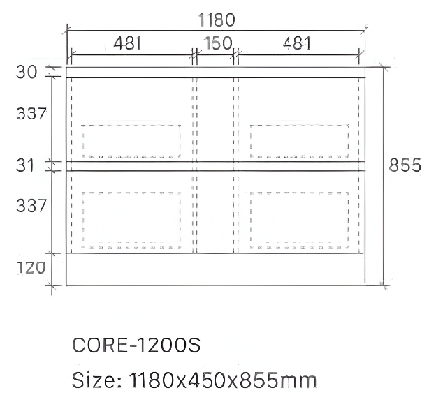 Core Floor Standing 4 Drawer Vanity 1200mm Double Bowl Top