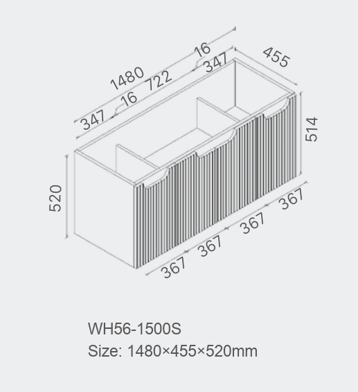 Duplex Fluted Wall Hung Vanity 1500mm Single Bowl Top