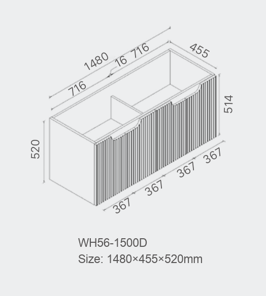 Duplex Fluted Wall Hung Vanity 1500mm Double Bowl Top