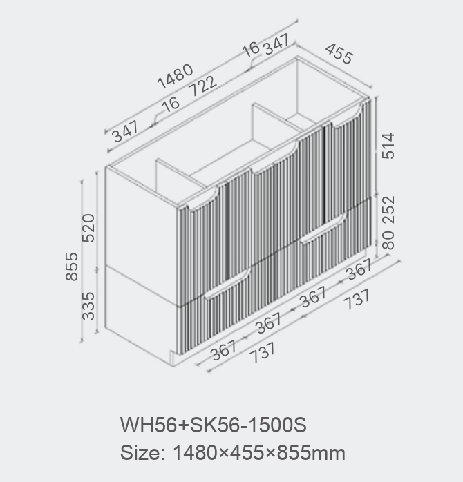Duplex Fluted Floor Standing Vanity 1500mm