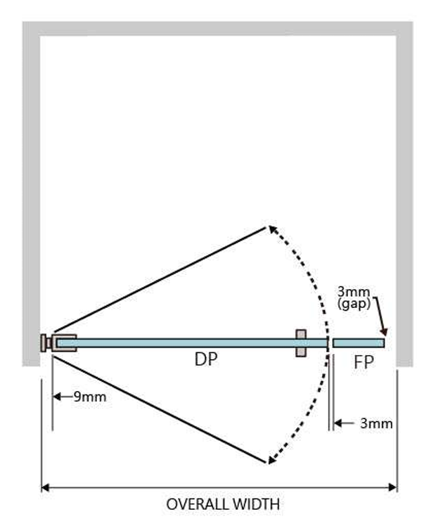 Gem Series (A) Front Only (780mm – 1850mm) Frameless Hinge Door Shower Screen
