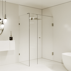 Gem Series (A) Front (790mm – 1850mm) Return (600mm-1200mm) Frameless Hinge Door Shower Screen