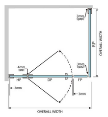 Gem Series (B) Front (915mm – 2380mm) Return (600-1200mm) Frameless 3 Piece Hinge Door Shower Screen