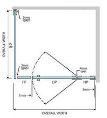 Gem Series (B) Front (915mm – 2380mm) Return (600-1200mm) Frameless 3 Piece Hinge Door Shower Screen