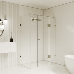 Gem Series (B) Front (915mm – 2380mm) Return (600-1200mm) Frameless 3 Piece Hinge Door Shower Screen
