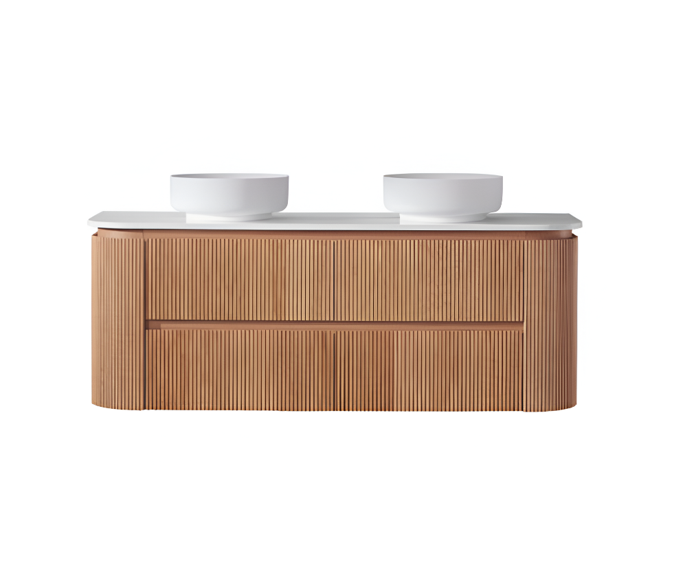 Bristol Fluted Curved Wall Hung Vanity 1500mm Double Bowl Top