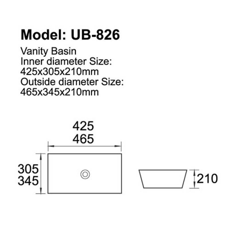 Rectangular Undermount Basin 465*345*210mm